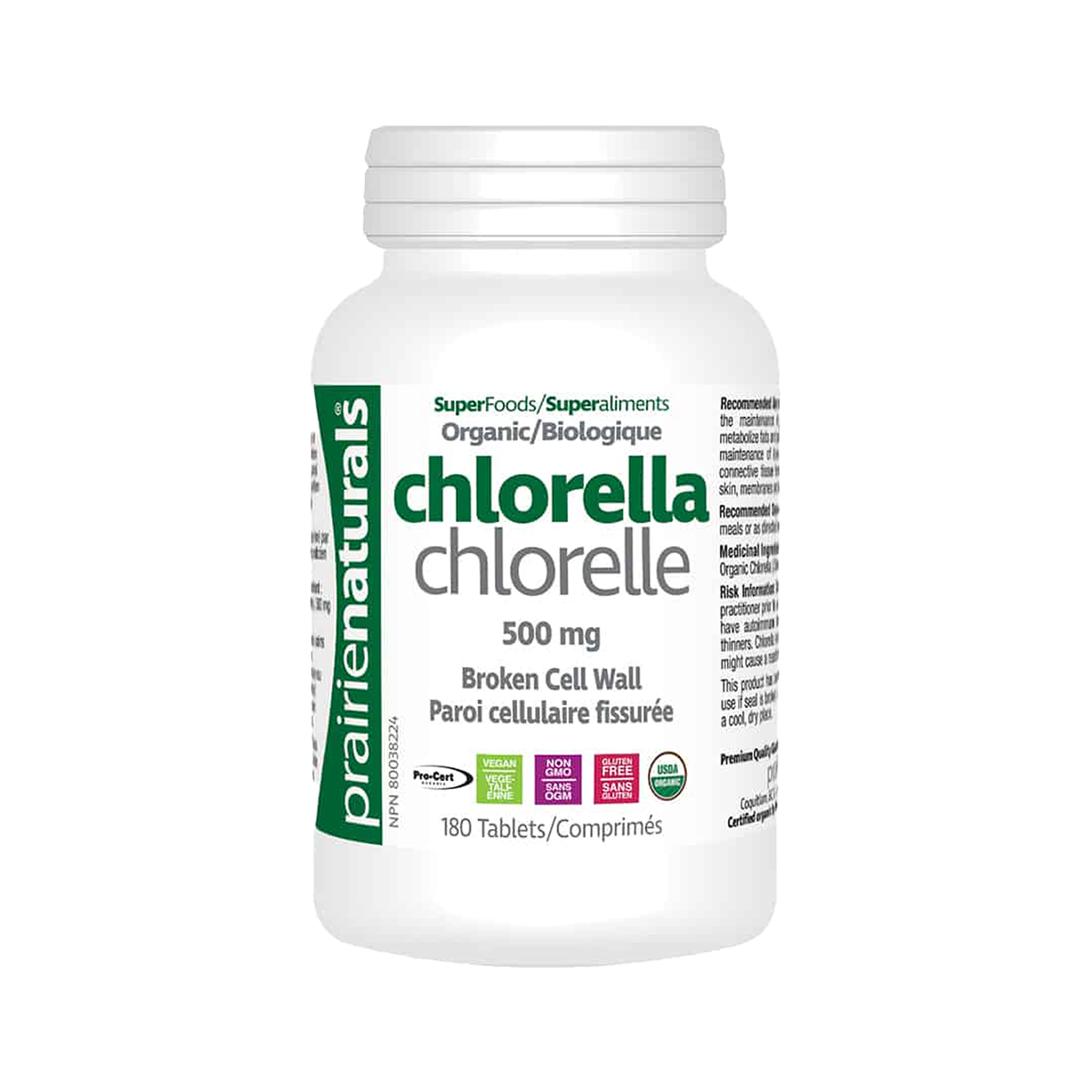 限時優惠 - Prairie Naturals Organic Chlorella 500mg Tablets - 180 Tablets 破壁有機小球藻片 180粒 - 呵護腸胃,排毒,有助排走體內重金屬