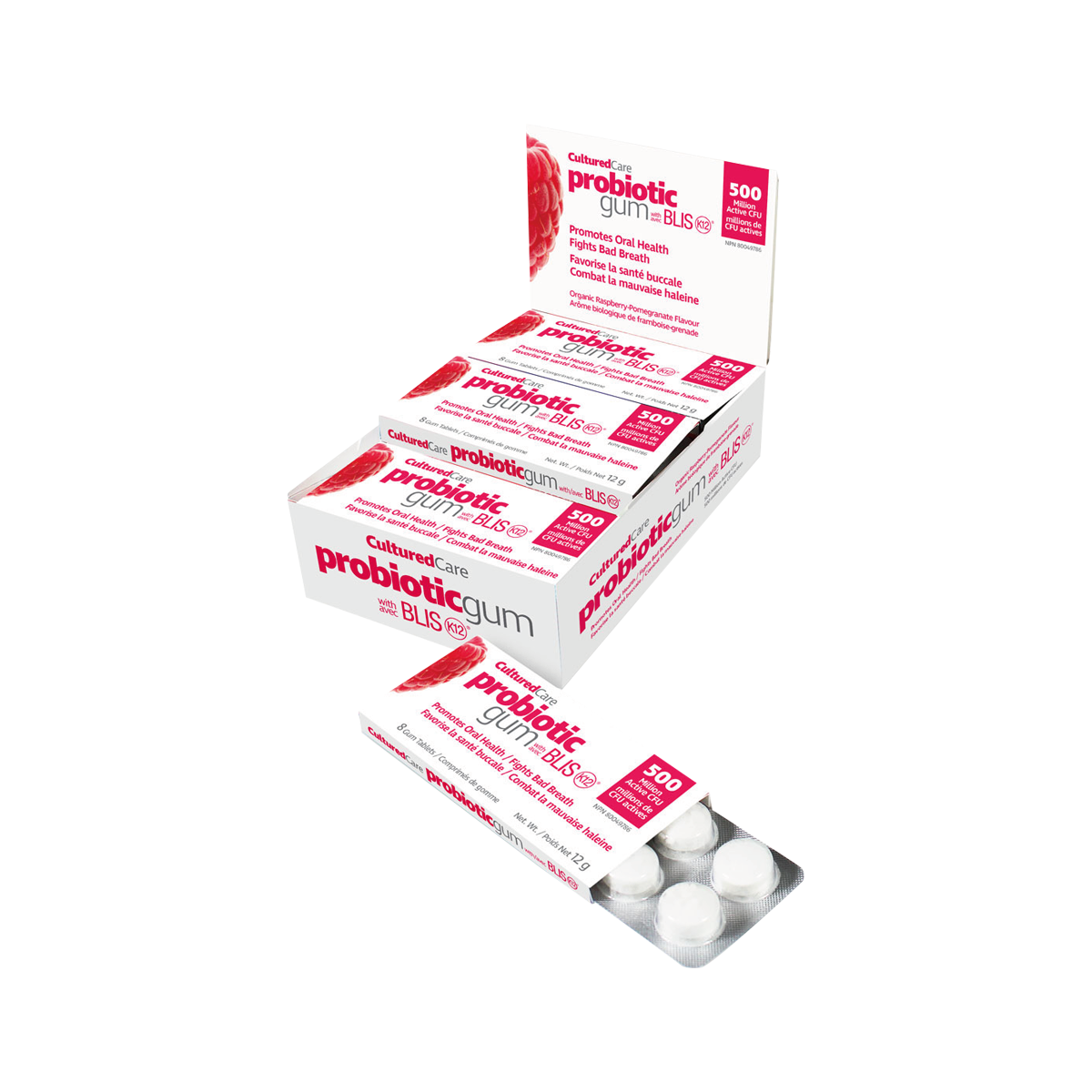 Prairie Naturals CulturedCare Probiotic Gum BlisK12 益生菌口香糖 覆盆子/石榴味 12排/盒 Exp: 2025/06